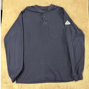 Bulwark FR Flame Resistant Henley Shirt Men XL Navy Blue VF Imagewear Cotton EUC